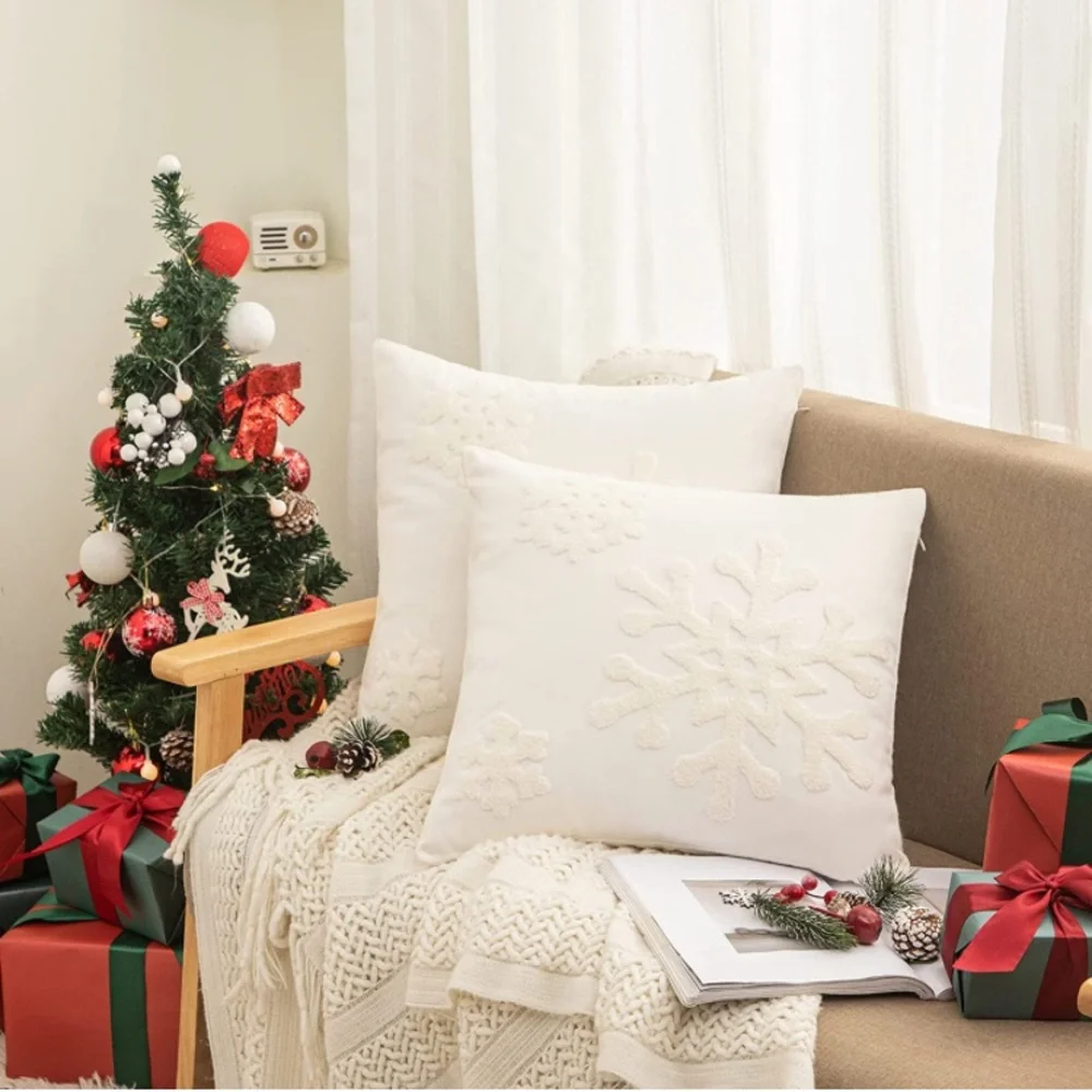 Luxury Home | Classy Chic Snowflake Embroidered Needlepoint Throw Pillow Covers